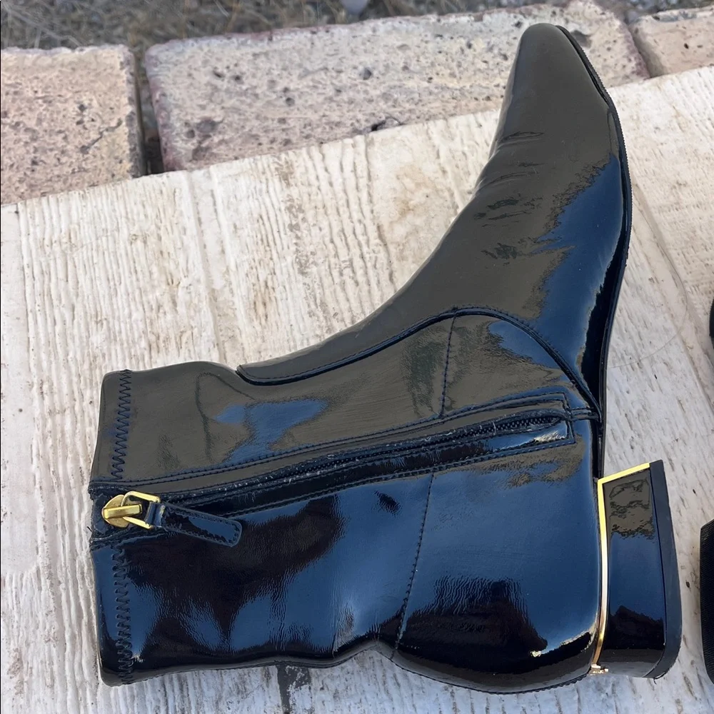 Tory Burch Black Patent Leather Ankle Boots Heels Size 9.5 $398